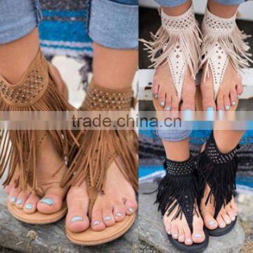 B22425A Europea women stylish tassels flip flops flat sandals