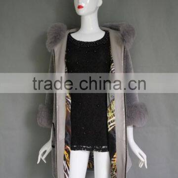 Winter New Product the Newest Style Gray Genuine Shearing Jacket Chashmere Parka Coat With Fur Collar for Women photo-6