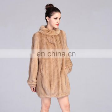 Luxury women's long sleeve MINK FUR COAT