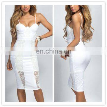 Fantastic White Strappy Lace Cut Out Bustier Women Dress (16110202)