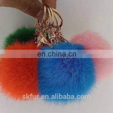 Factory wholesale colorful rabbit fur pompom pompon keychain