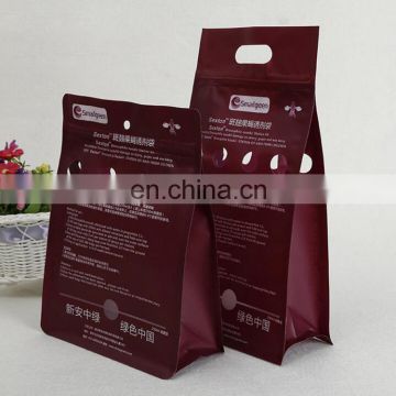 Custom printing flat bottom plastic packing bag with handle and zip lock