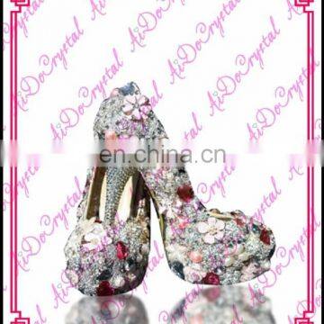 Aidocrystal handmade rhinestone white wedding party platform glass high heel shoes,women shoes