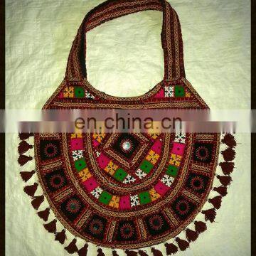 Bohemian Style Rajasthani Unique Designer Big Mirror Embroidered Gypsy Banjara Tote Style Side Cloth Heavy Jaquard Shoulder Bag