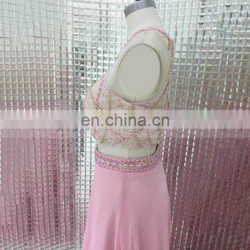 Hot Sale Two-Piece Heavy Beaded Chiffon Pink Evening Dresses LX284 photo-5