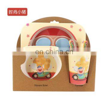 Creative cute pig cartoon bamboo fiber children tableware set of five sets of kindergarten baby bowl children's dinner palts