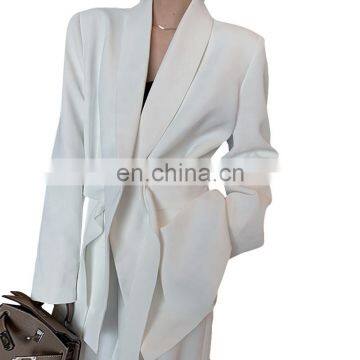 TWOTWINSTYLE Fashion Blazer For Women White Notched Long Sleeve Lace Up Bowknot Tunic Casual