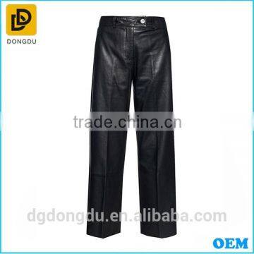 China Factory Lady Custom High-rise Cropped Casual Leather Trousers