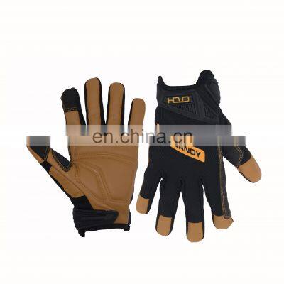 HANDLANDY Tool Touch Screen Goatskin brown mesh back Leather Work Driver Construction Hand Mechanic Gloves