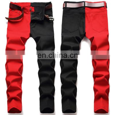 Wholesale custom LOGO autumn and winter new style stitching fashion trend micro-elastic streetstyle denim rippedjeans patchedjea