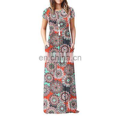 Manufacturers Wholesale Women's Short Sleeve Casual Printed Pocket Dress Women's Clothing photo-4