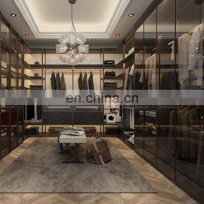 Bedroom Furniture Wardrobes Closet Modern Design Aluminum Glass Hinged Door Wardrobe