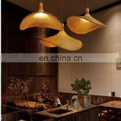 Chinese Bamboo Pendant Light Tea Room Rattan Japanese Chandelier Straw Hat LED Hanging Lamp For Stairs Lights