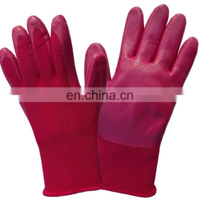 Pink Nylon lining Purple Nitrile Coated Work Glove good price