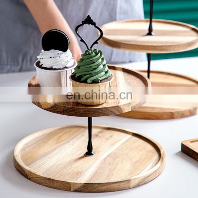 Wholesale Nordic Dessert Tables Acacia Wood Plates Three-tier Fruit Tray Bandejas De Madera Rolling Wooden Tray For Home Decor