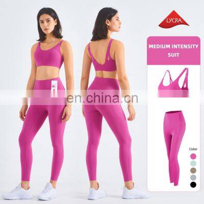 2 Pcs Recyclable Women High Impact Fitness Yoga Sets Adjustable Strap Sport Wear