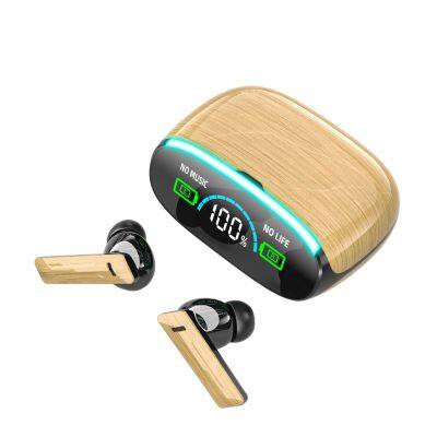 Portable Type-C Charger Power Bank Gaming Earbuds Wood Grain Surface Earphones Mini Ture Wireless Stereo Bt5.3 Headset M46 TWS