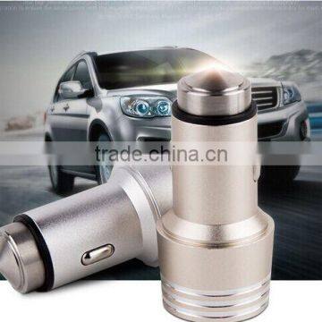 2015 cell phone ipad safety hammer car charger with metal aluminum with broken window hammer design function