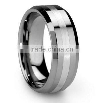 Men's 8mm Tungsten Ring One Tone Matte Finish Brushed Center Wedding Band Beveled Edge