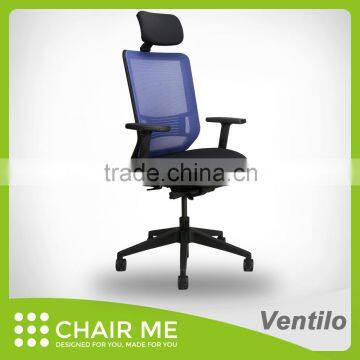 Blue mesh, blue office chair, black backrest, mesh chair, ergonomic chair, 3D headrest, adjustable armrest, nylon base
