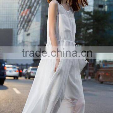 High Quality Solid Color White Chiffon Maxi Long Dress Summer photo-6