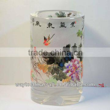 Attractive Crystal Pen Holder with inside painted image