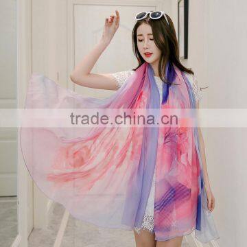 Latest hot selling!! 100% silk chiffon Long Custom Digital Print Silk Scarf