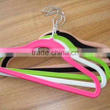 Child cheap coloful plastic velvet hanger anti-slip upscale factory