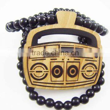 Good quality Hip-hop radio Pendant wood Ball Bead Chain Necklaces