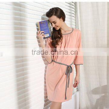 Solid Nightgown Knee-length Sleepshirts Women HomeClothing Sets Plus size Lounge Wear