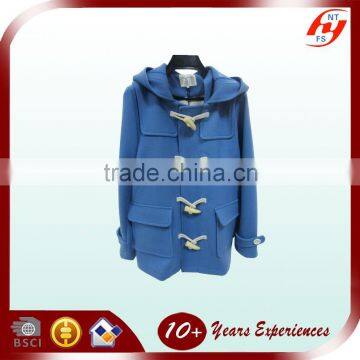2016 New Design Fashion Blue Lady Woolen Overcoat Korean Woman Winter Hoodie Warm Jacket