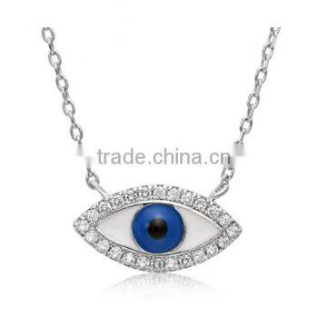 Cubic Zirconia Evil Eye Necklace - Platinum Plated 925 Sterling Silver