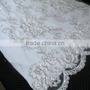 embroidery fabric lace net tulle lace for fancy wedding dress with ivory sequins