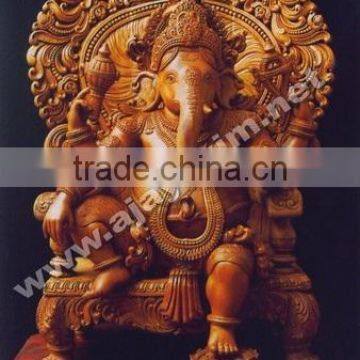 Teak Wood Ganesha Statue