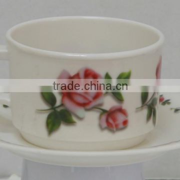 Melamine printed teacup coffee cup set with handle(CP-04)