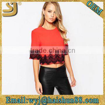 custom plain latest fashion design lady lace crop top