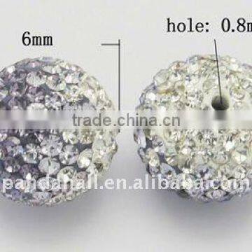 Shamballa Beads, Grade A Rhinestone Beads, Polymer Clay, Round, Multicolor, about 6mm, hole: 0.8mm(RB-Q076-1)