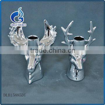 high quality silver ceramic christmas reindeer head with candle holder