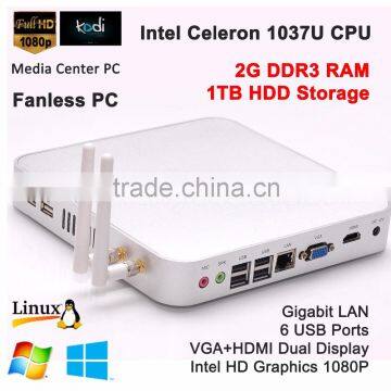 Promote Fanless Mini PC Intel Celeron 1037U HTPC Alloy Case with dual core