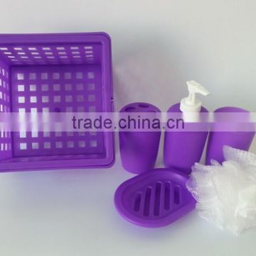 Promotional 6pcs Plastic Bathroom Set With Basket Shrinking Packing