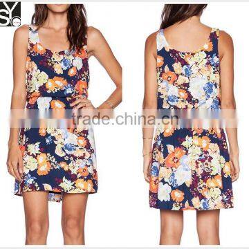 Ladies fashion summer dresses for girls sleeveless floral print dress for 2015 SYA15113