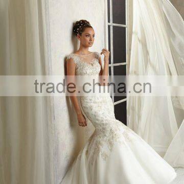 (MY1288) MARRY YOU Alibaba Cap Sleeve Low Back Heavy Beaded Lace Wedding Dress Mermaid Cut