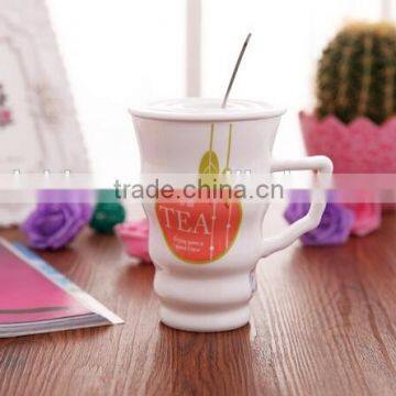 Creative Hot-selling Customized Slim Waist Ceramic Tea Mug With Lid and Spoon photo-3