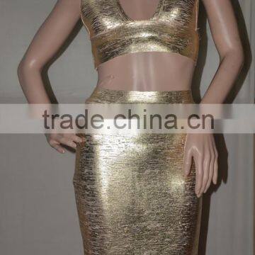 sexy gold two piece set bandage dress export from china summer dresses