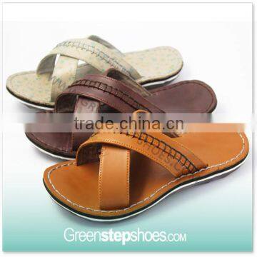 2015 New Model Leather Rubber Men Slipper Made In China