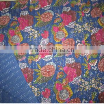 Handmade Kantha Quilt Floral tropicana reversible cotton throw gudri