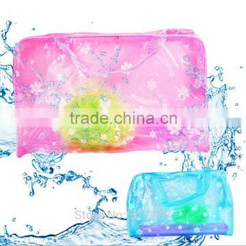 Waterproof Cosmetic Clear Bag Floral Print Transparent Toiletry Bathing Pouch