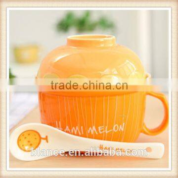 Large Ceramic Soup Bowl Set With Spoon in Fruit Shape Design photo-4