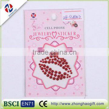 3D red lip jewelry diamond cell phone gem stickers