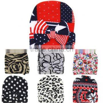 New Xmas Neonatal baptism cap Owl stars Baby Hat Keep Warm Double Layer Beanie Hats bow Knitted Cotton Caps